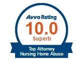 Avvo badge showing a 10.0 Superb rating for nursing home abuse.